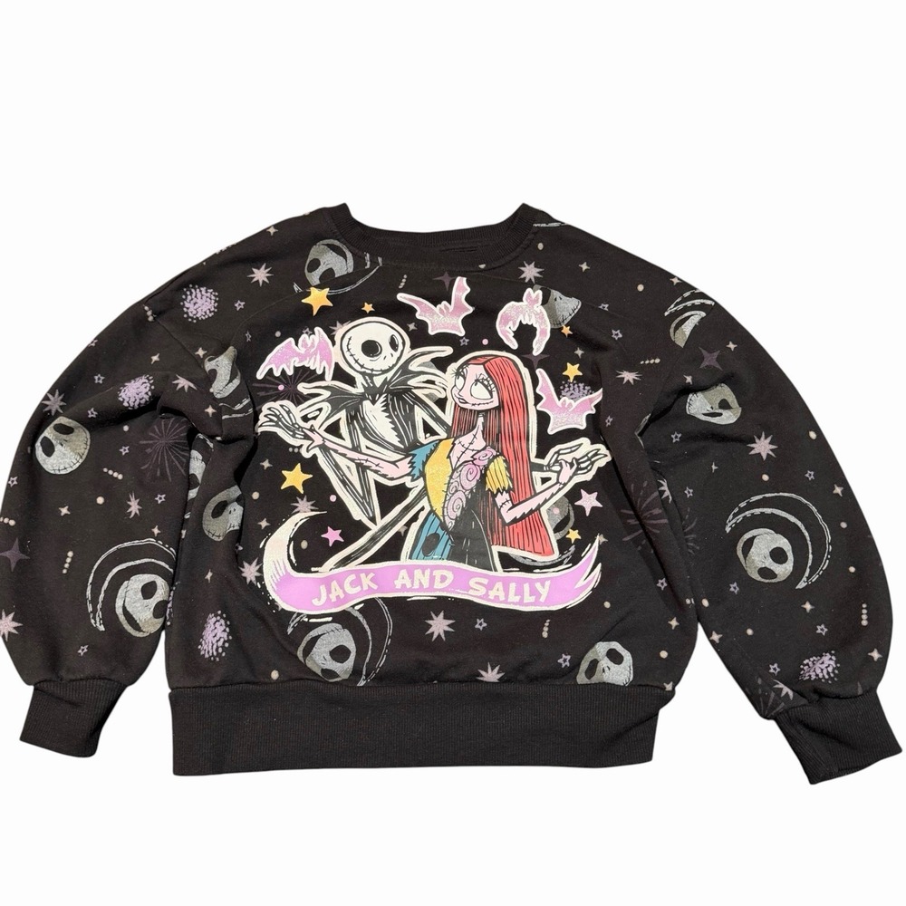 Nightmare Before Christmas Jack Sally Kids Crewneck Sweatshirt Glitter M 7/8 EUC